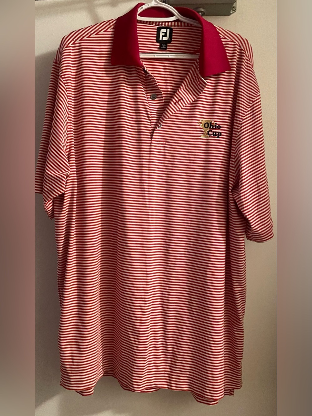 FootJoy Red & White Striped Polo with Ohio Cup Embroidery